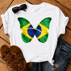 Camiseta Feminina Ano Novo Eleição Patriota Estilosa Brasil Borboleta T-shirt Bandeira Seleção 100% Algodão Promoção Dia