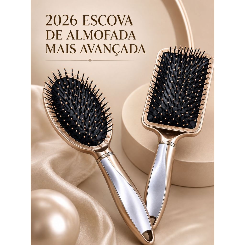 Escova De Cabelo Profissional almofadada com cerdas macias oval e raquete na variaçao