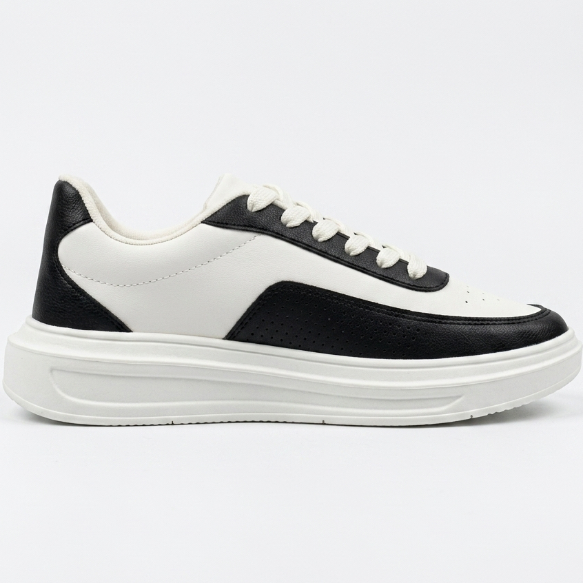 Tênis Feminino Casual Plataforma Sola Alta Confortável Antiderrapante Combina com Tudo Branco e Preto