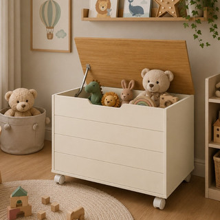 Baú Organizador para Brinquedos TOY 100% MDF com Rodízios e Cantos Arredondados Várias Cores