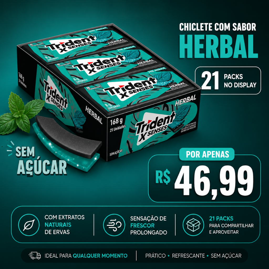 Display Chiclete Trident Vários Sabores Menta/ Hortelã/ Melancia/ herbal 168g (21UN)