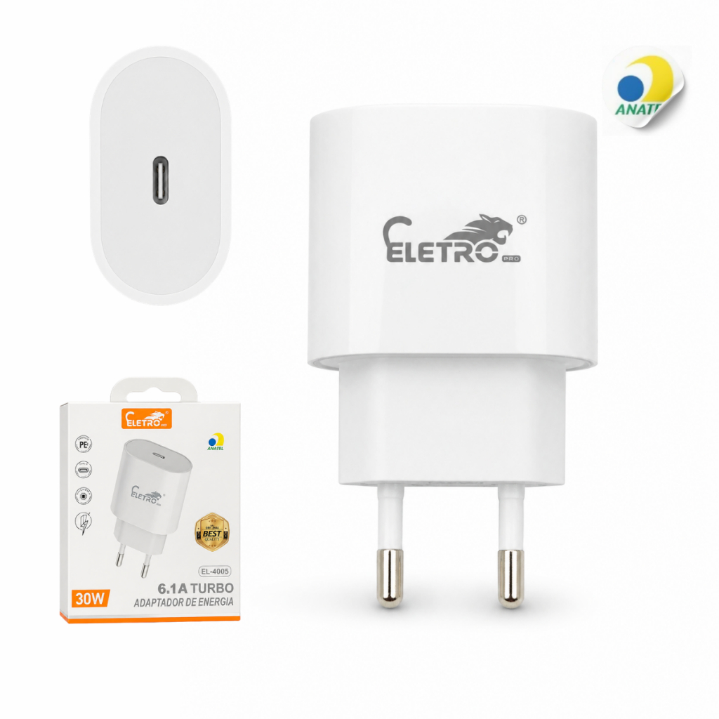 Fonte Turbo 30w Para Celular, Câmera, Tablet, Smart Watch E+