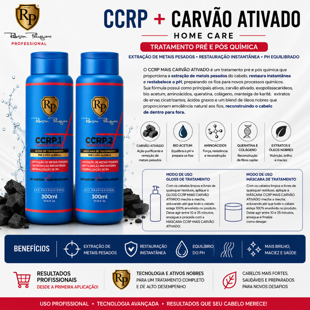Ccrp + Carvão Ativado Home Care 300ml Rp Robson Peluquero