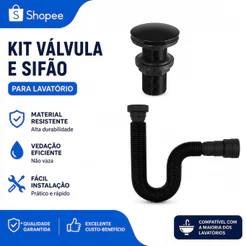 Kit Sifão Universal Preto + Válvula Click-Up Lavatório Cuba