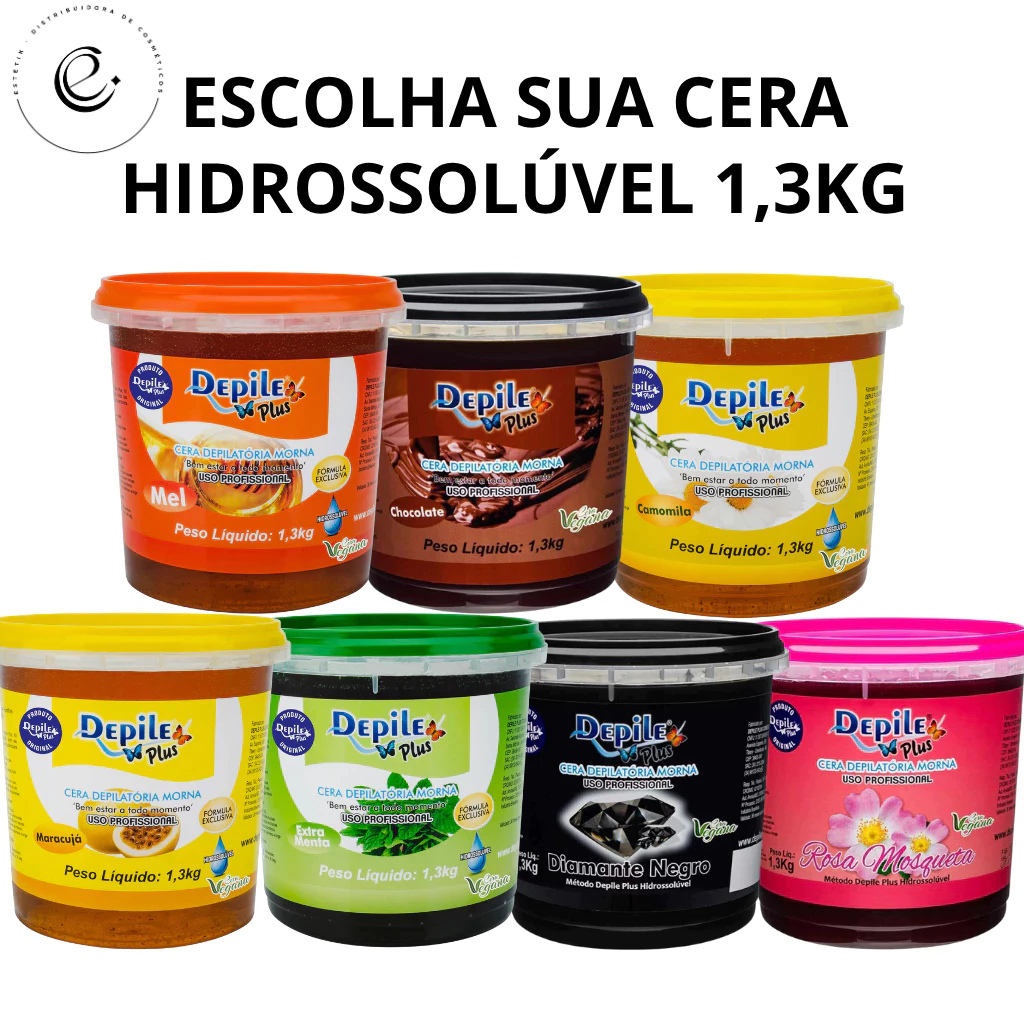 Kit 4 Ceras Depile Plus 1,3kg Profissional Hidrossolúvel + Brinde Espátulas Depilação