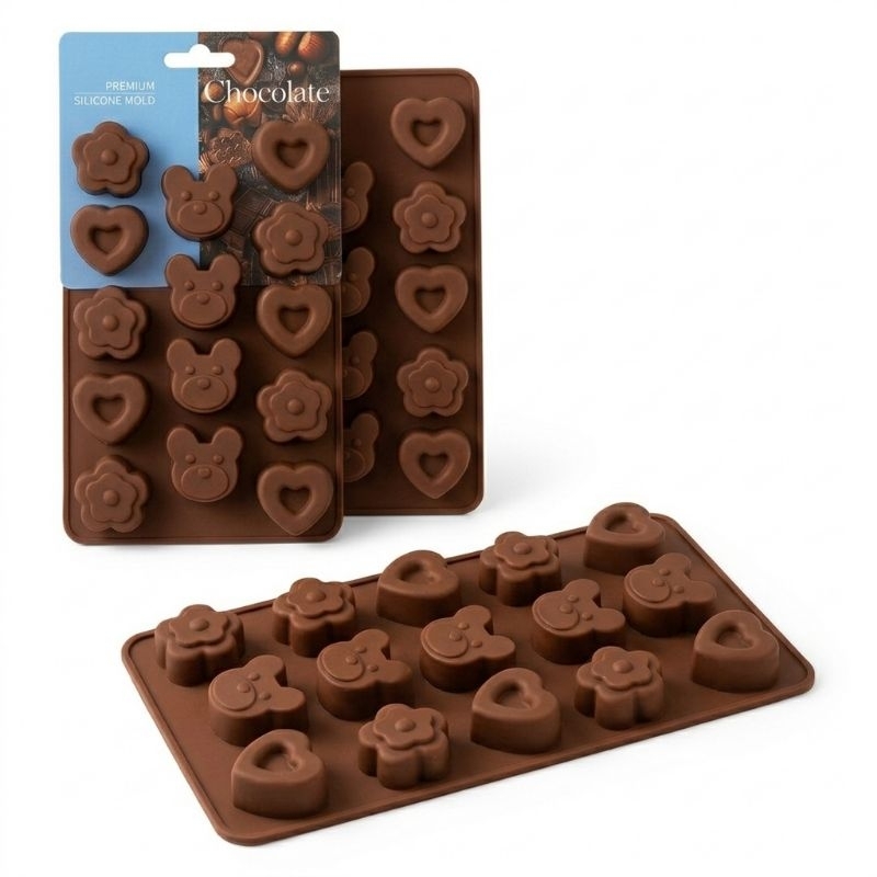 Forma de Silicone para Chocolate, Bombom e Doces | Coração, Flor e Ursinho; Molde reutilizável