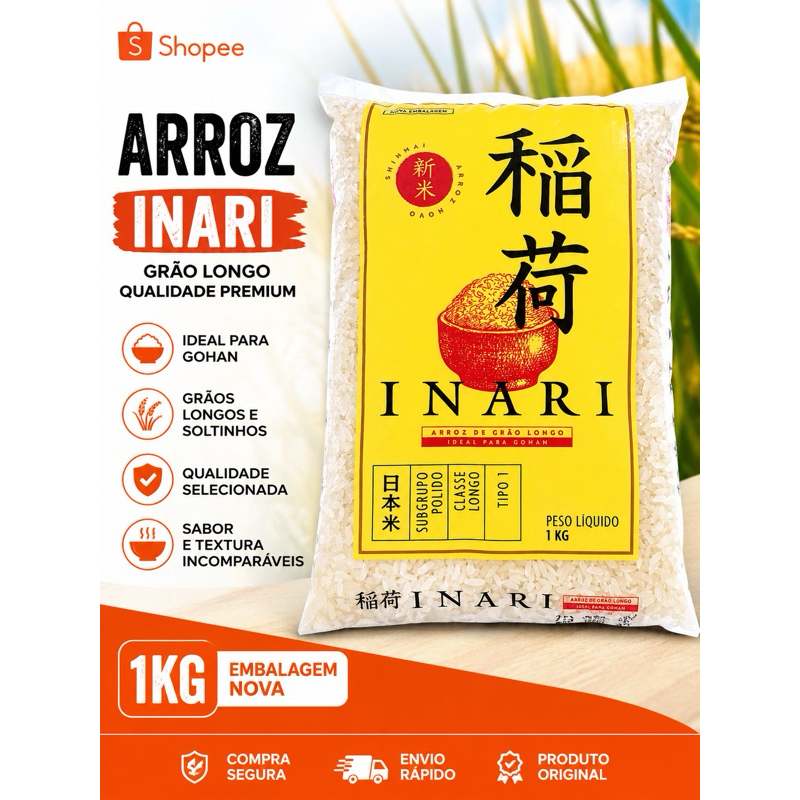 Arroz Japonês INARI Tipo 1- Perfeito para Sushi, Temaki e Gohan | Textura Profissional - 1Kg