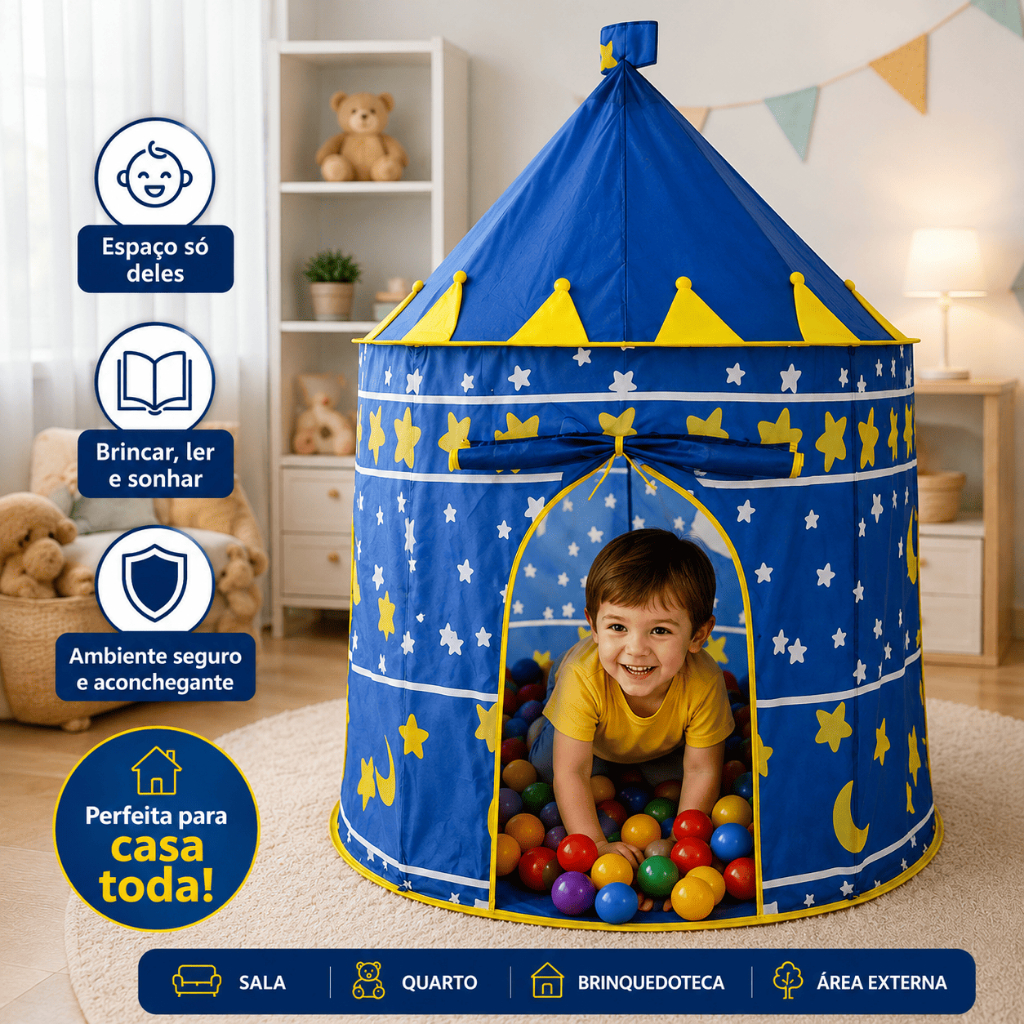 Barraca Infantil Tenda Cabana Castelo Menino Menina Rosa Azul Dobrável Com Bolsa De Transporte