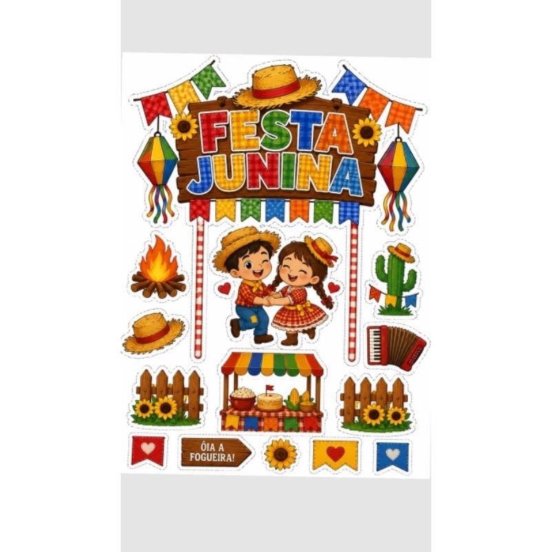 Topo Topper de Bolo Tema Personalizado Festa Junina / Arraiá – Personalizado com Nome