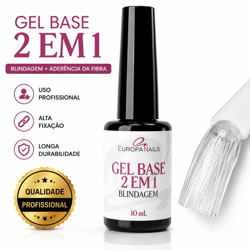 Gel Capa Base 2 em 1 – Blindagem Estrutural,Aderência da Fibra ,Alta Resistência Europa Nails 10 ml