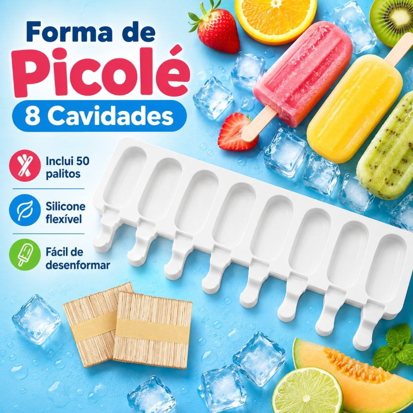 Forma de Sorvete Molde de Picolé de Silicone + 50 Palitos