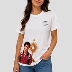 Camiseta Católica Santo Carlo Acutis 100% Algodao Camisa Religiosa Premium Unissex
