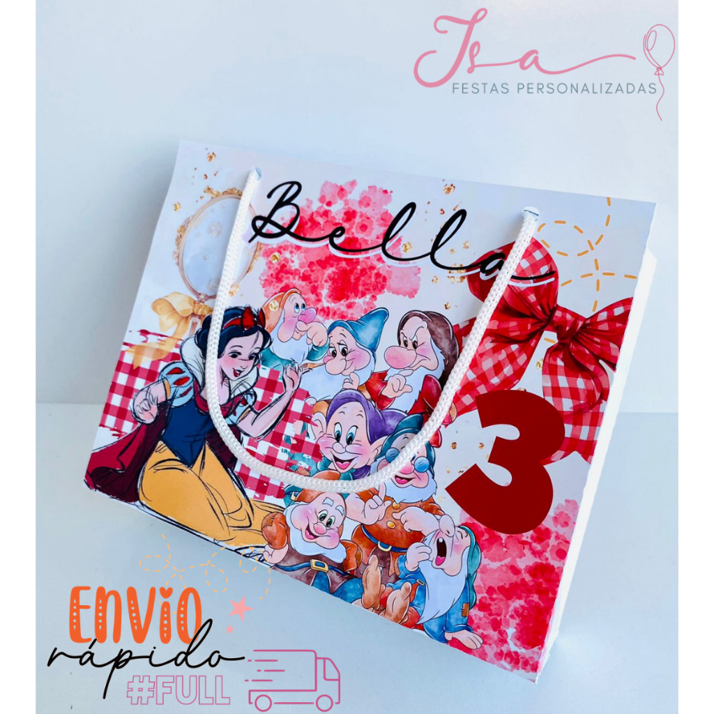 Sacolinhas Branca de Neve Das Maravilhas Personalizadas Kit Festa Infantil Pegue e Monte