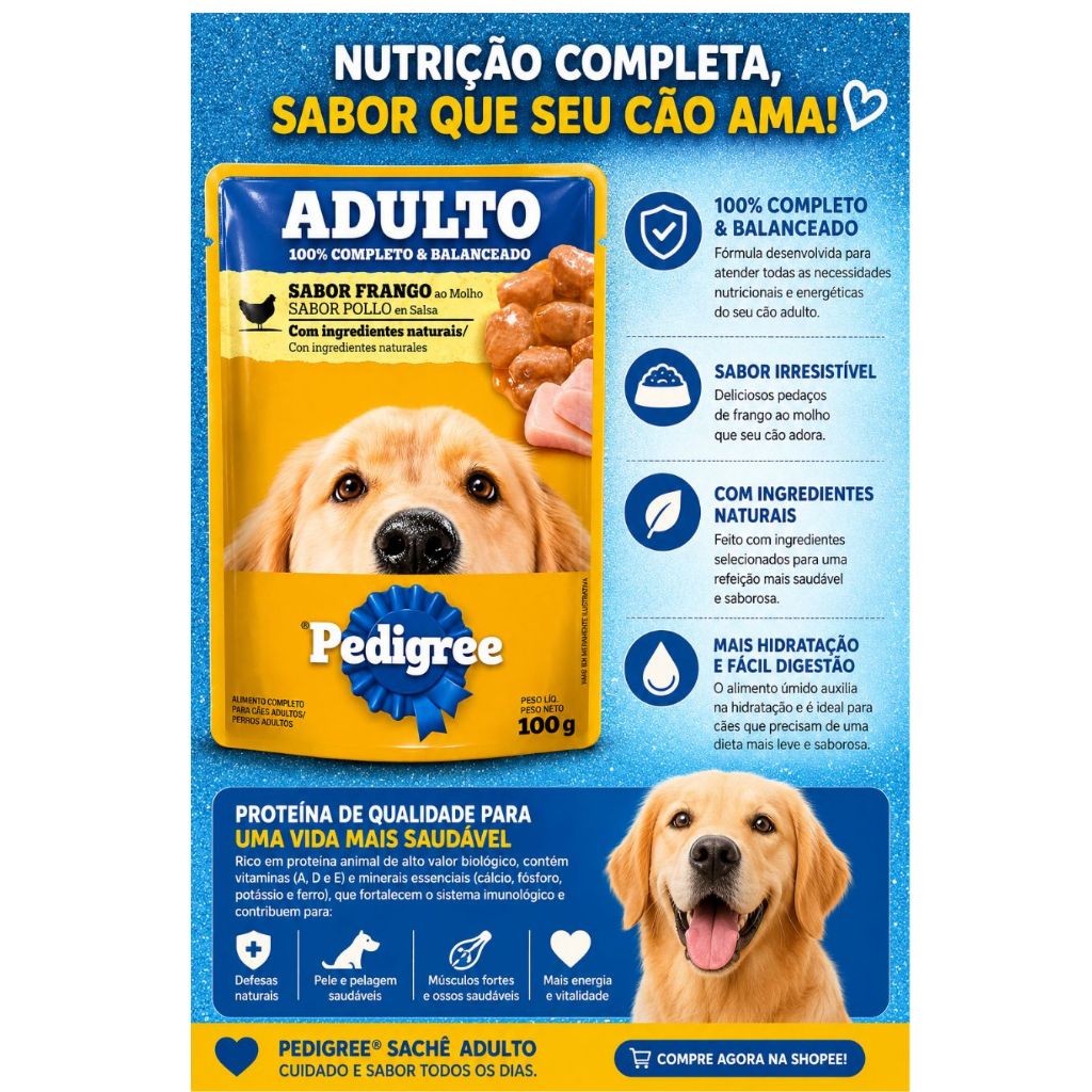 Sachê Pedigree Adulto – Nutrição Completa e Sabor Irresistível