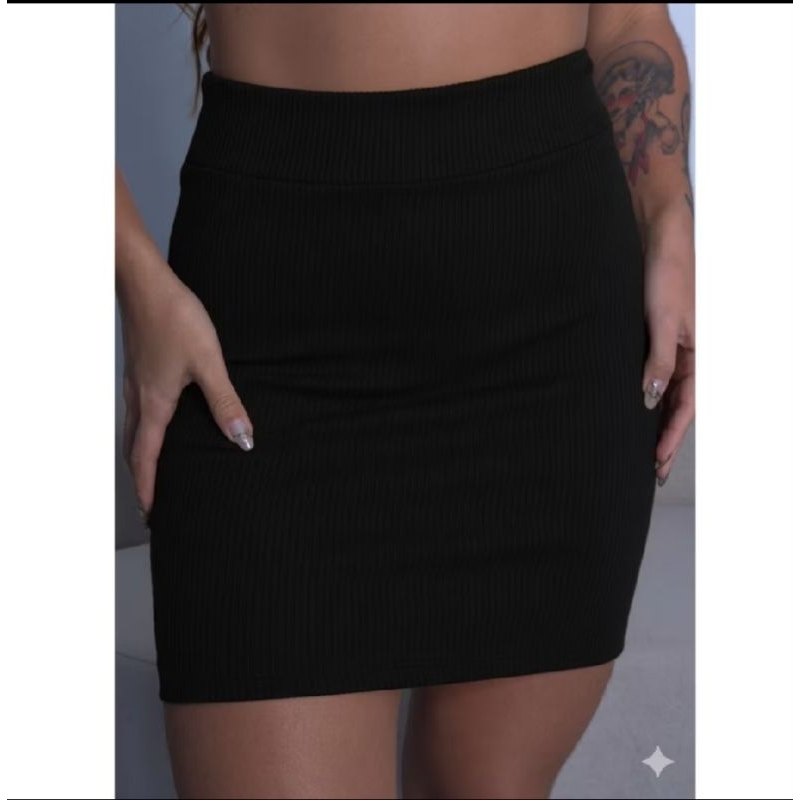 Saia Tubinho Curta Canelada Feminina Cintura Alta Ajustada Moda Blogueira Gringa Tendência Ana Ruga Confortável Balada