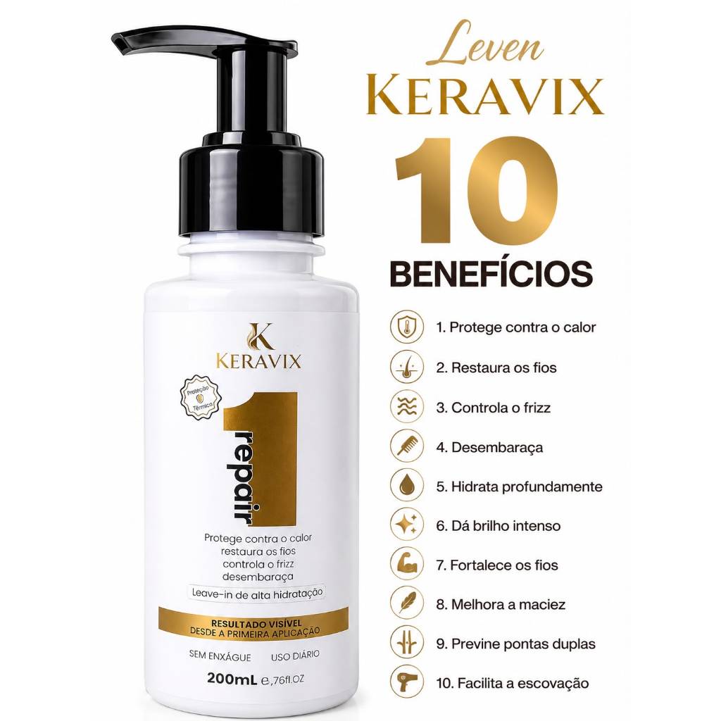 Leave-in Proteção Termica Finalizador Sem Frizz Keravix Reparação 10em1 200ML