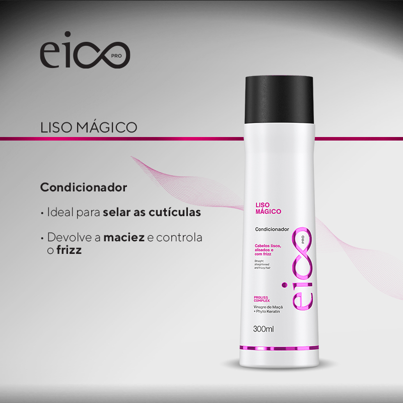 Eico Pro Liso Mágico Shampoo Condicionador Máscara 300ml + Spray Finalizador Protetor Térmico 200ml · foto 2