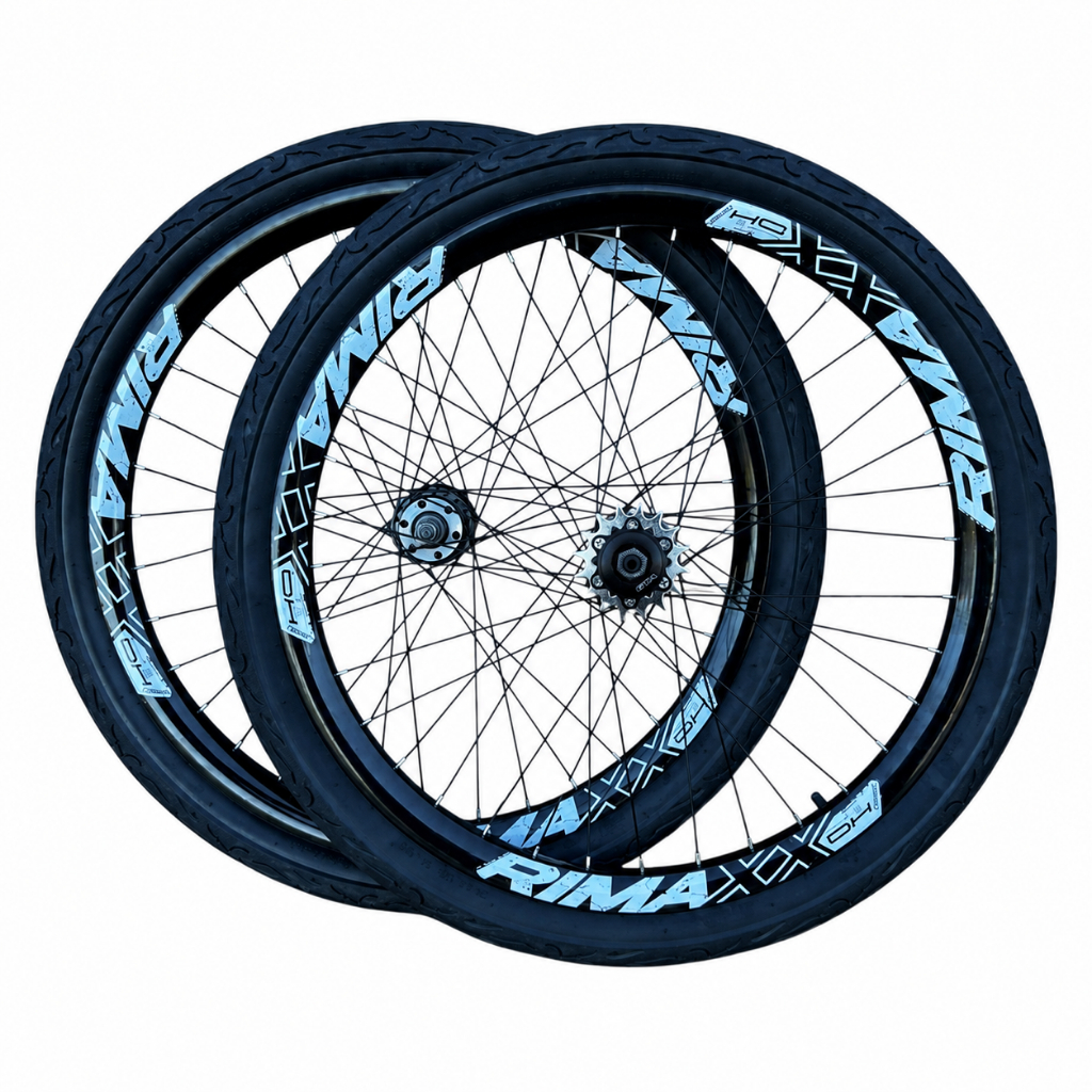 Par Roda Aro 26 Montada Rimaxx DH Cubo K7 Alumínio COG Single 16D Pneu Flame e Câmaras Tipo Vmaxx Freeride Freio a Disco