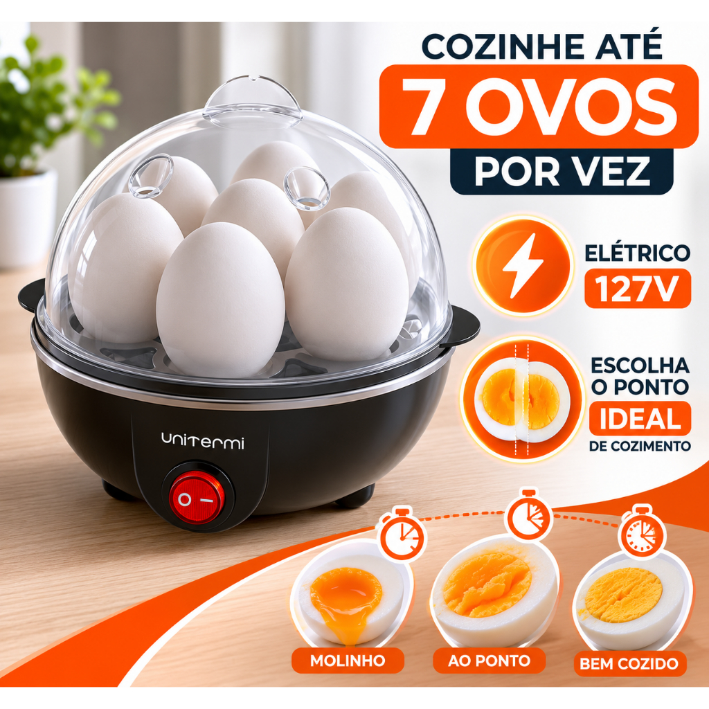 COZEDOR DE OVOS ELÉTRICO 127V ATÉ 7 OVOS CONTROLE DO PONTO IDEAL UNITERMI
