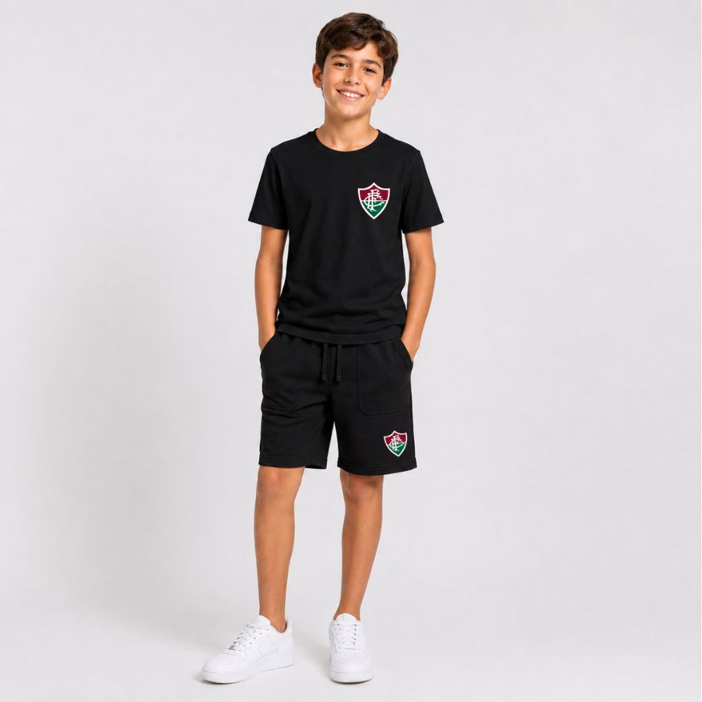 Kit Infantil Personalizado Fluminense Bermuda Moletinho Camiseta 100% Algodão Camisa Unissex