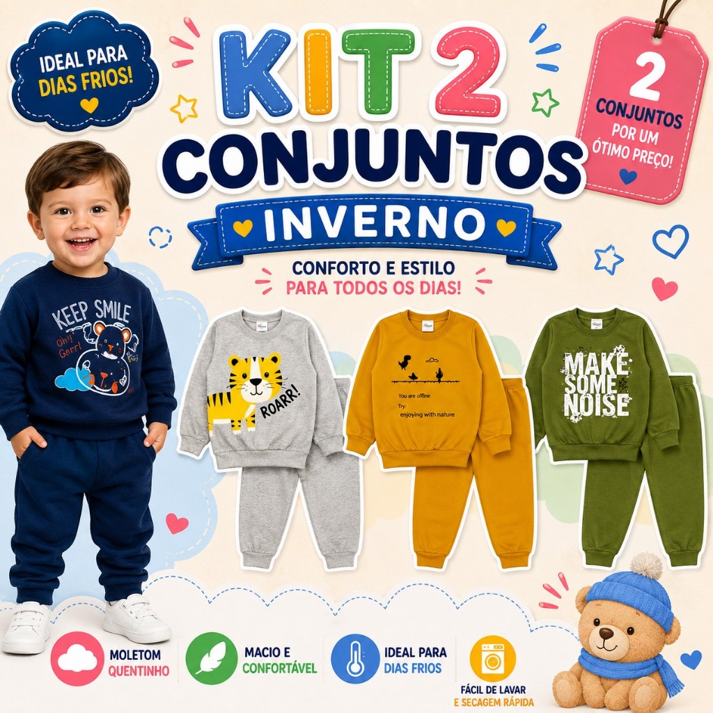 Kit 2 Conjuntos Moletom Infantil Menino Blusa E Calça Moletom Inverno Masculino