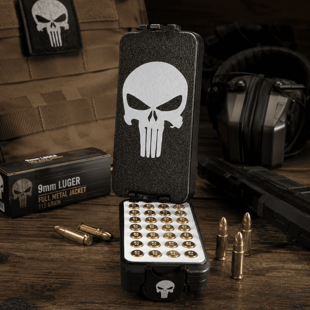 Caixa de Munição 9mm 380 .40 50 Cartuchos Estojo Porta Case Justiceiro Organização Taurus Glock