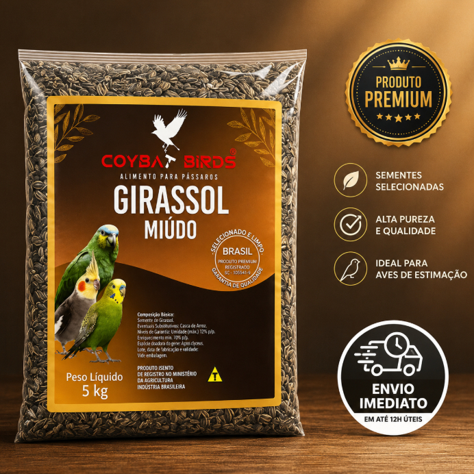 Girassol Miúdo Premium 5kg para Calopsita Coleiro Canário Periquito e Outras Aves