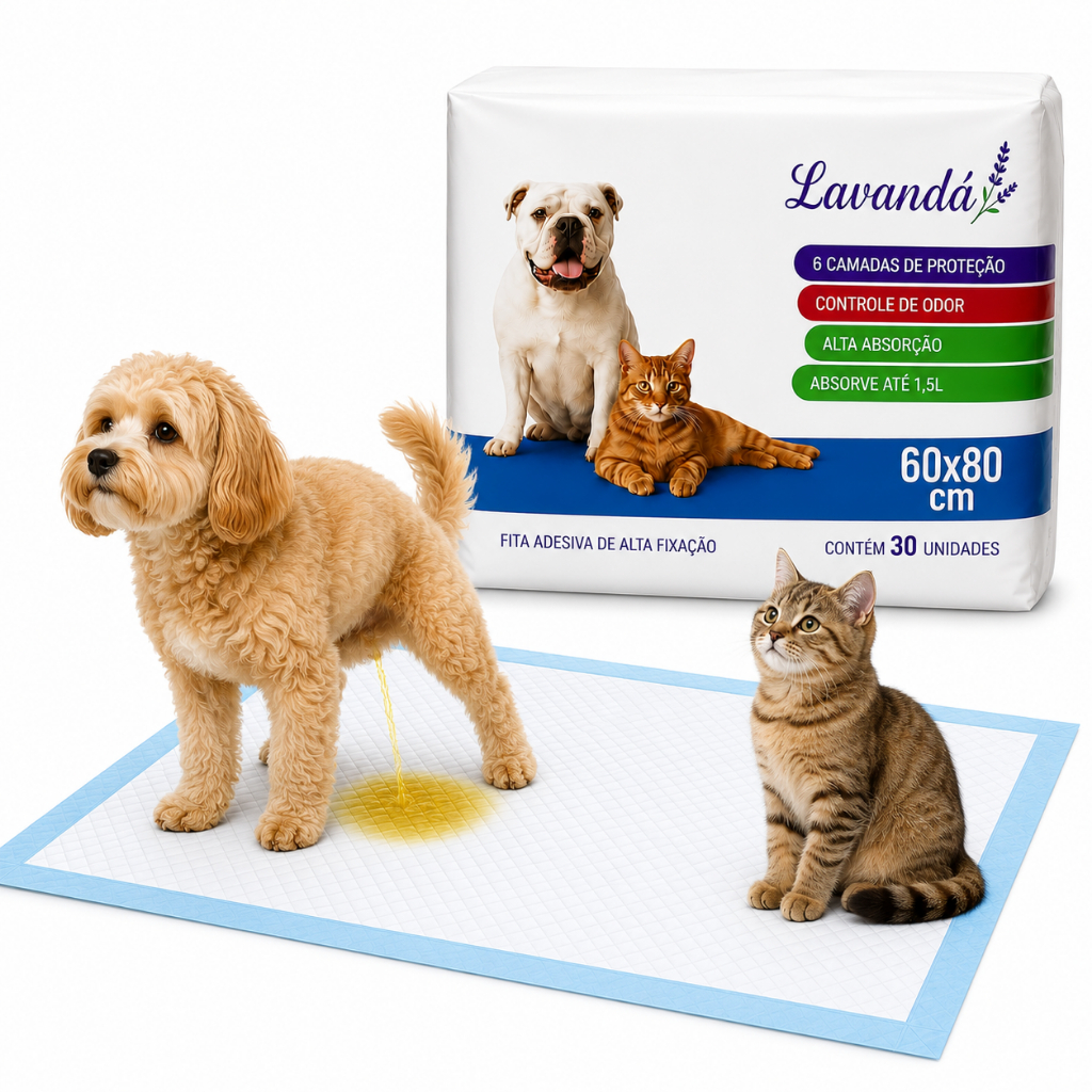 Tapete Higiênico Para caes e gatos Slim 80x60 30 Unidades Lavanda 6 Camadas Super Absorvente Anti Odor Premium cachorro