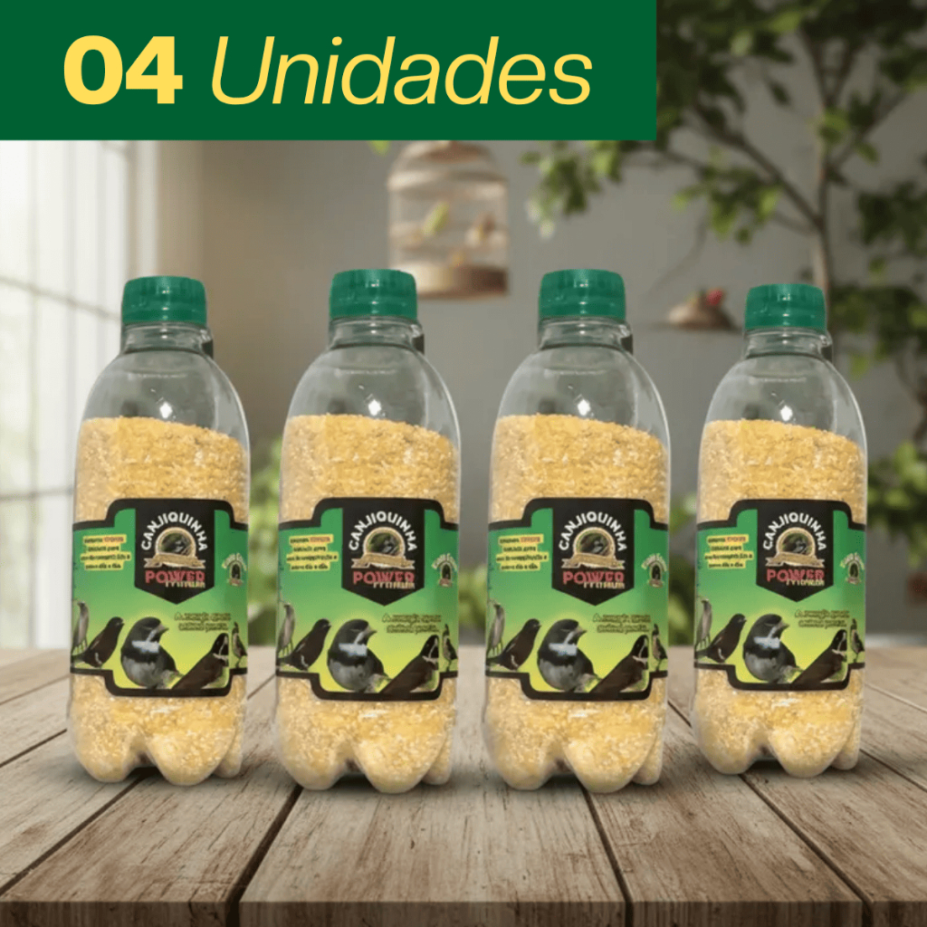 Kit 04 Canjiquinha Power Ração Balanceada Pássaros Pequenos Curió Trinca Ferro Canário Cardeal Bigodinho Coleiro