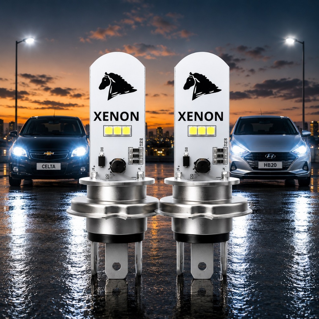 Par Lampada De Led Xenon H4 Moto Automotivo 8000k Cavalinho Para Celta Corsa Gol Onix Uno Creta Up