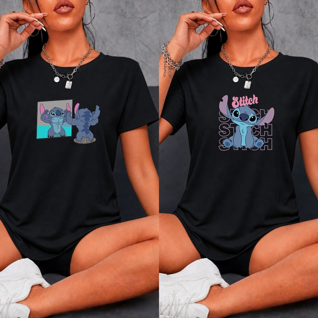 Kit 2 Camisetas Tshirt Baby Look Academia Fitness Stitch Treino Academia Musculação Feminina
