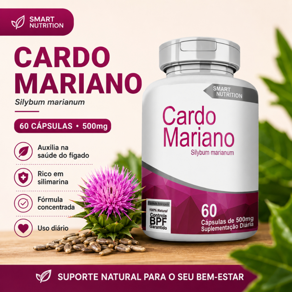 Cardo Mariano 500mg 60 Cápsulas Silimarina Saúde do Fígado Antioxidante Natural