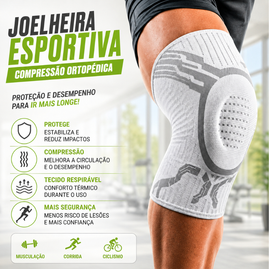 Joelheira Ortopédica Compressão Esportiva Silicone Haste Flexível Alívio Dor Joelho Corrida Academia