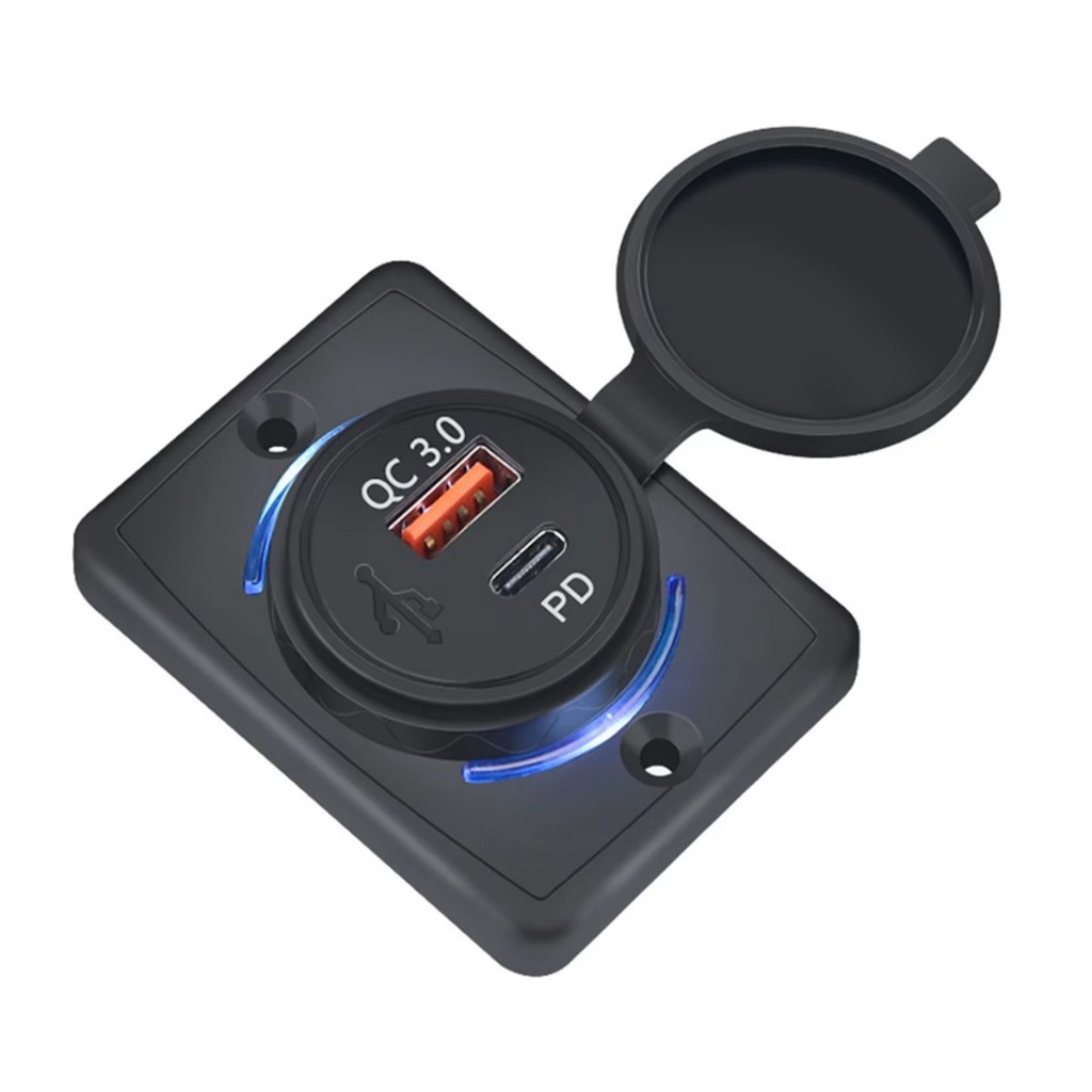 Tomada Carregador Veicular 2 EM 1 - 1 Entrada USB Universal 1 Entrada USB-C P/ Carro Barco Onibus
