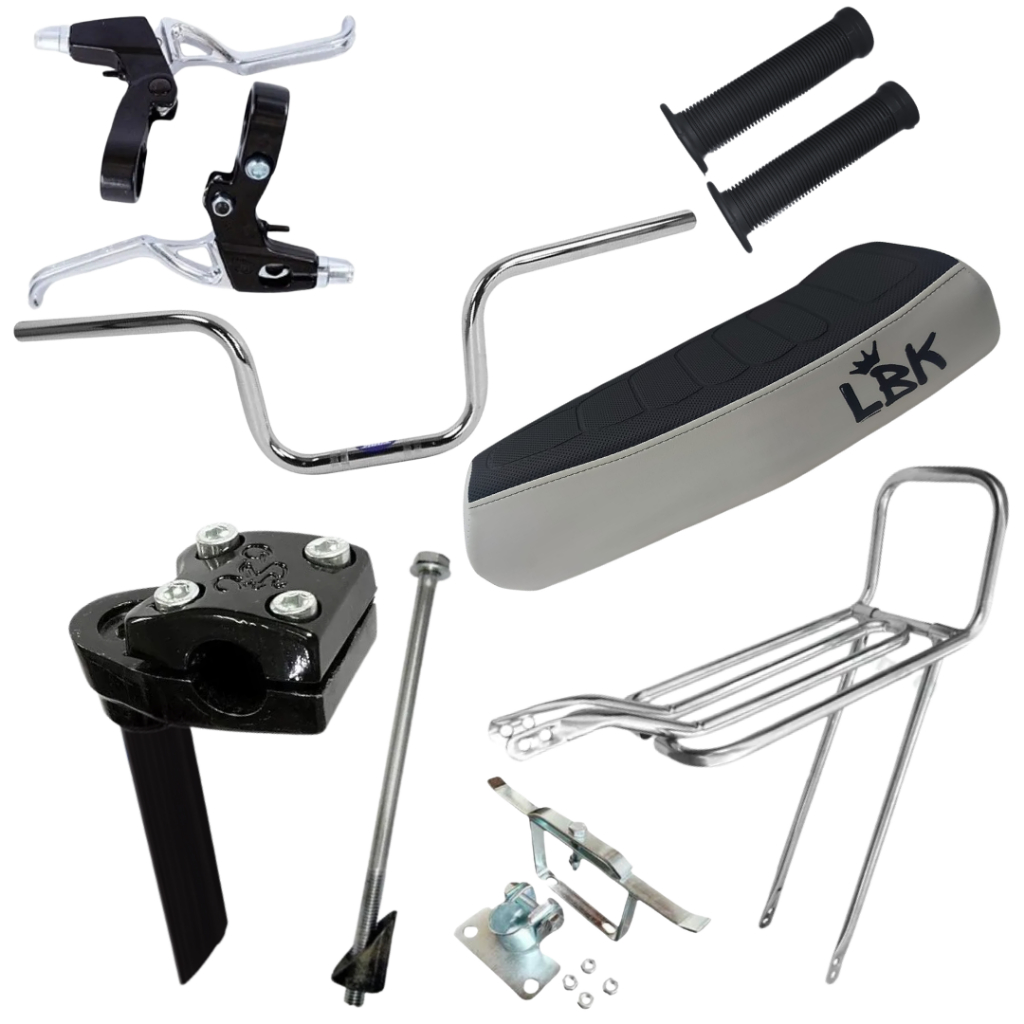 Kit Montadinha Completo Bike Grau Guidão 160 Banco Bagageiro Manete Manopla Mesa Suporte Agulha Expander Aro 20 24 26