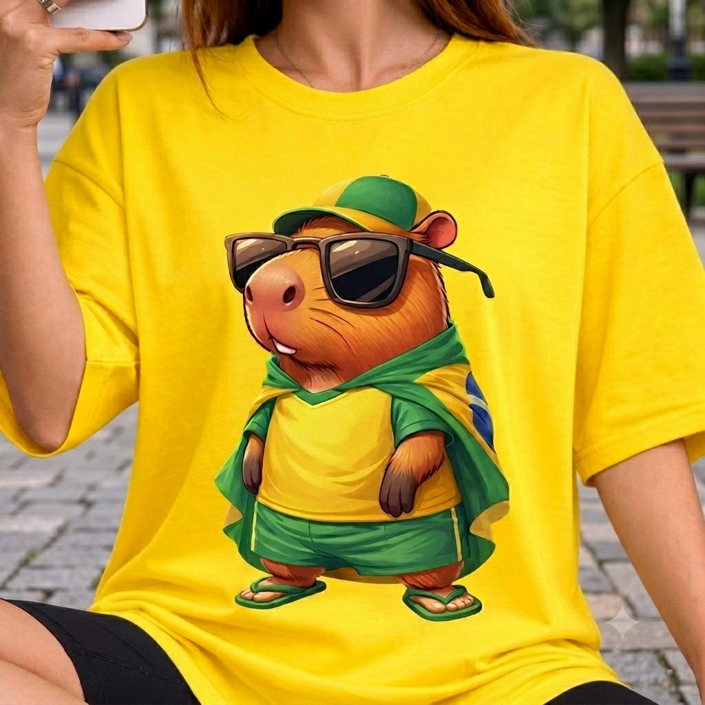 Camiseta Capivara Brasil Engraçada Copa do Mundo 100% Algodão Feminina