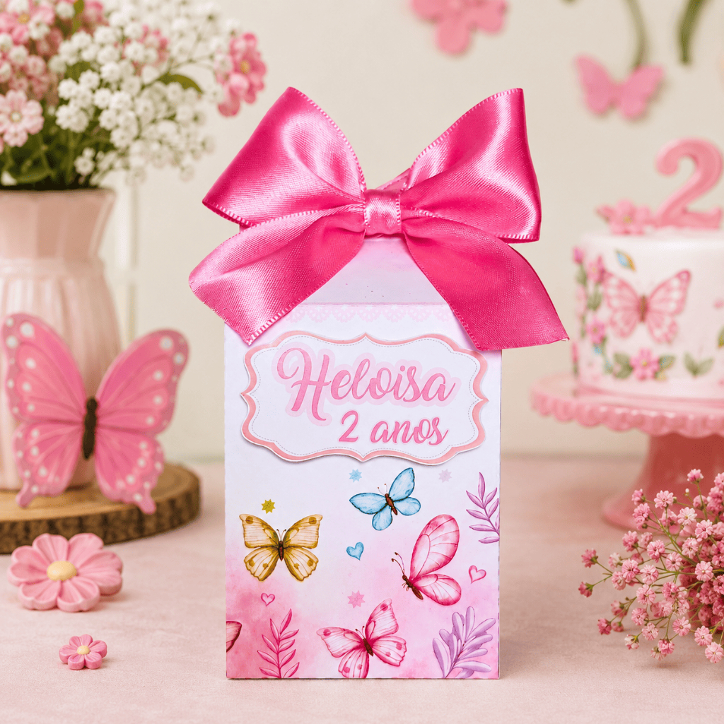 Lembrancinha Personalizada Kit Caixa Milk JARDIM DAS BORBOLETAS - Caixinhas Desmontadas - Caixinhas Cortadas e Vincadas