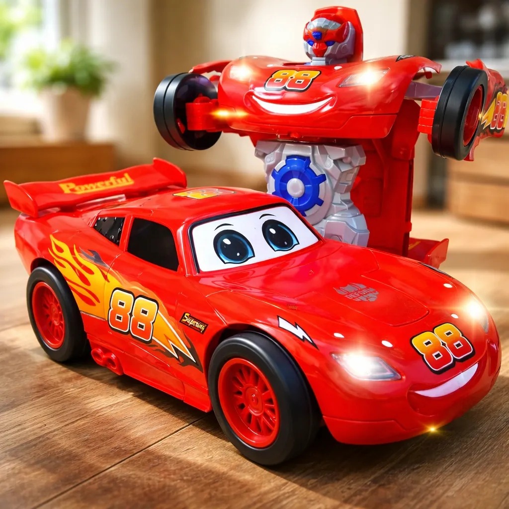 Carrinho Relâmpago McQueen Vira Robô Transformers com Luz e Som Brinquedo para Crianças Infantil