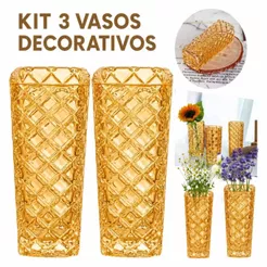 Vaso Decorativo de Vidro Grande 15cm Jarro Flores Plantas Lapidação Texturizada Cor Âmbar