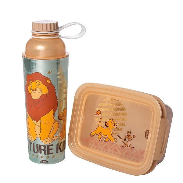 Kit Marmita Hermética 850ml + Garrafa 660ml Infantil Personagens