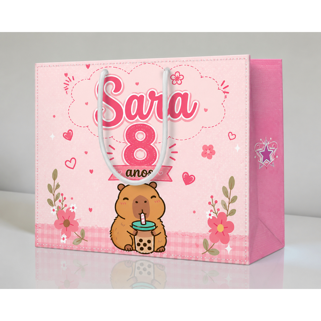 ENVIO RÁPIDO Sacolinha Surpresa Capivara Rosa Personalizada | Lembrancinha Festa Aniversário
