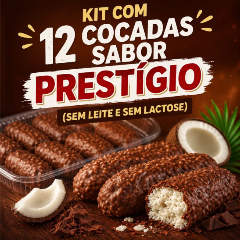 Kit com 12 Cocadas Sabor Prestígio (Sem Leite, Sem Lactose)