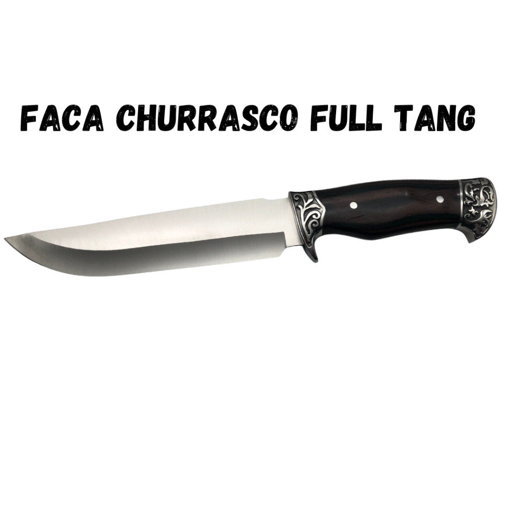 Faca Churrasco Caça e Pesca Cabo Artesanal em Madeira, Full Tang Aço Inox - 1800