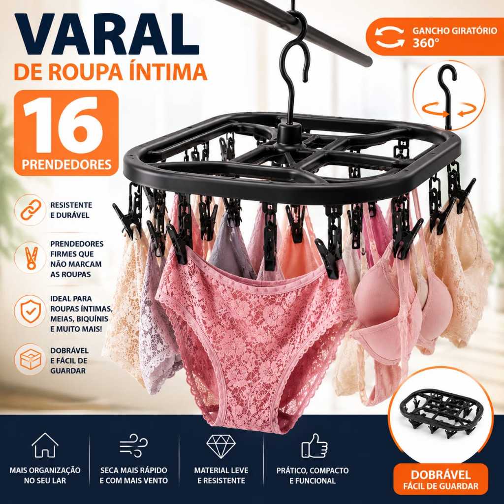 varal roupa intima 16 prendedores/pregador resistente, calcinha, cueca, meia