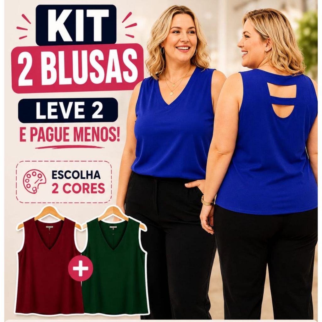 Kit 2 Blusas Regata Plus Size Tecido Duna Anti-Amassado Feminina Tamanhos G1 G2 Leve Confortavel G3