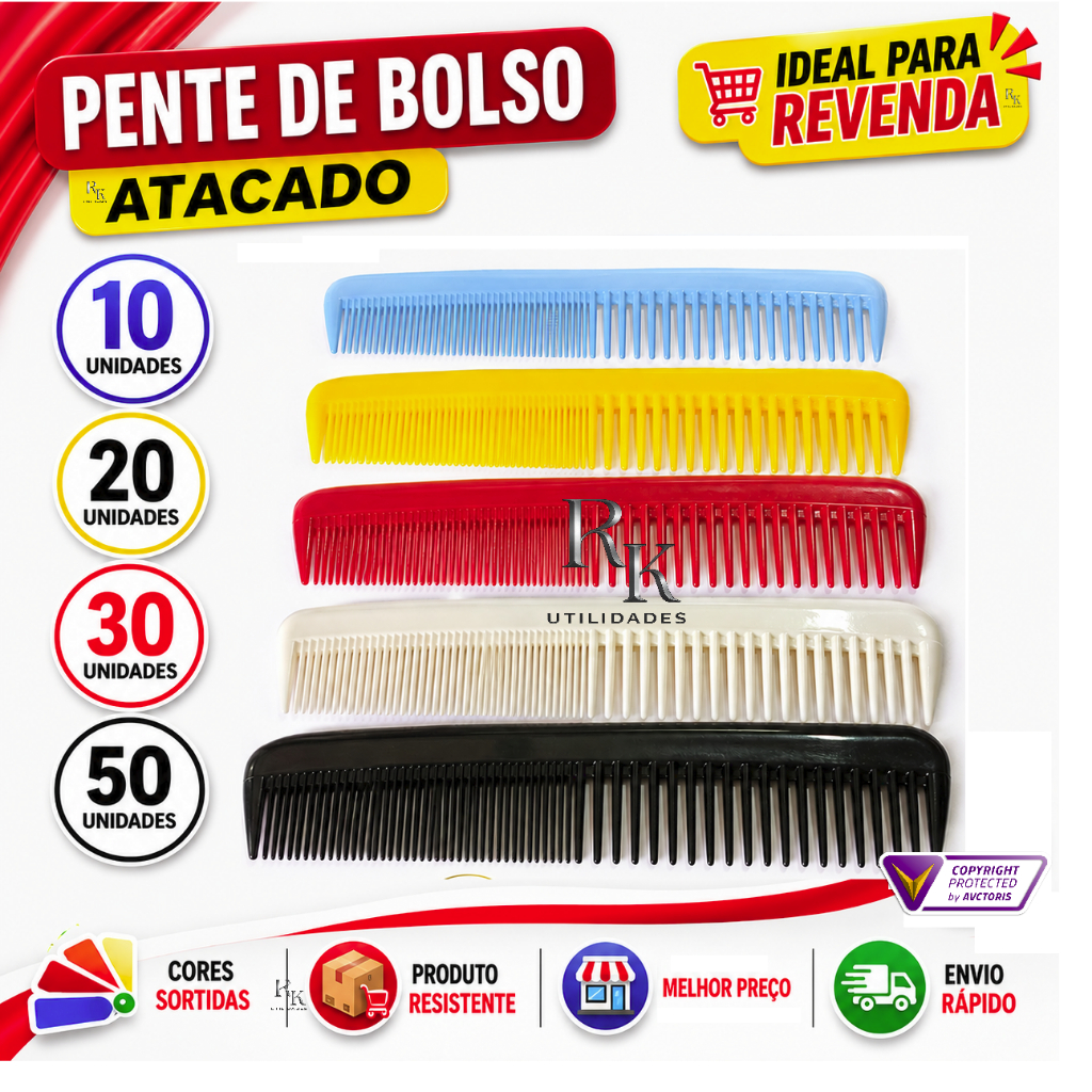 Kit Pente Pequeno de Bolso Cabelo e Bigode – Ideal Barbearia e Uso Diário (10, 20, 30 Unidades)