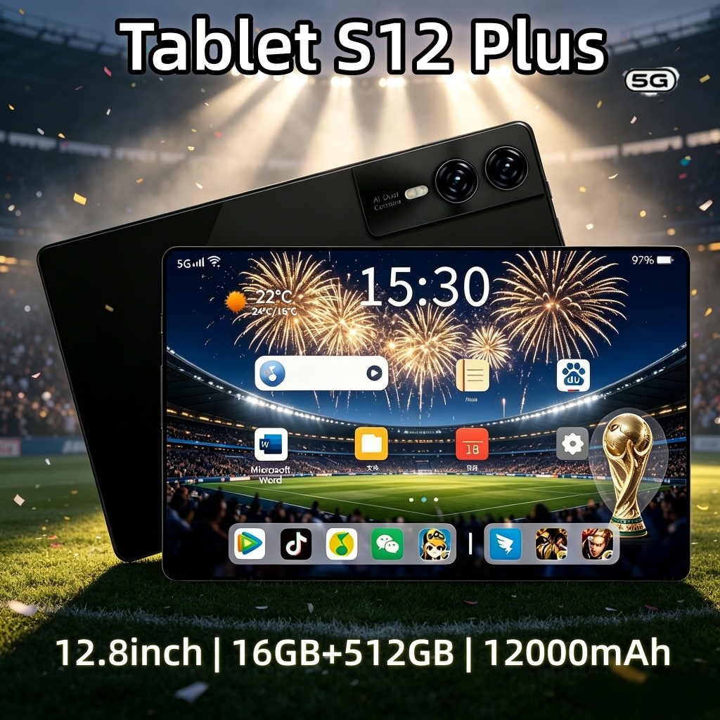 【Teclado e mouse gratuitos】Tablet S12 Plus Tablet 12,8 polegadas 16 GB + 512 GB 12000 mAh Android 5G Dual-SIM Tablet