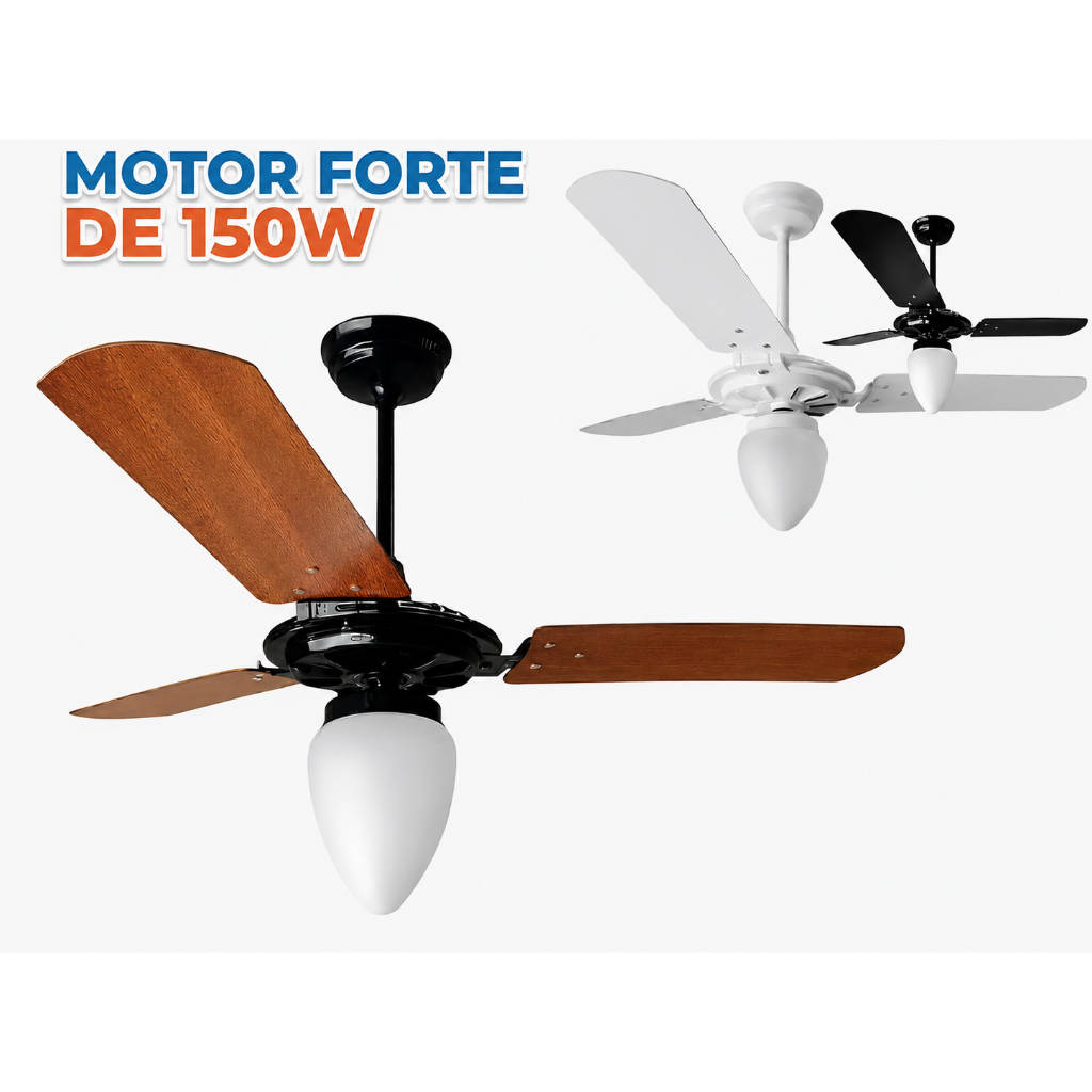 VENTILADOR DE TETO 150W RICO MOTOR GRANDE POTENTE 127V OU 220V CAPACITOR 12UF VENTEX