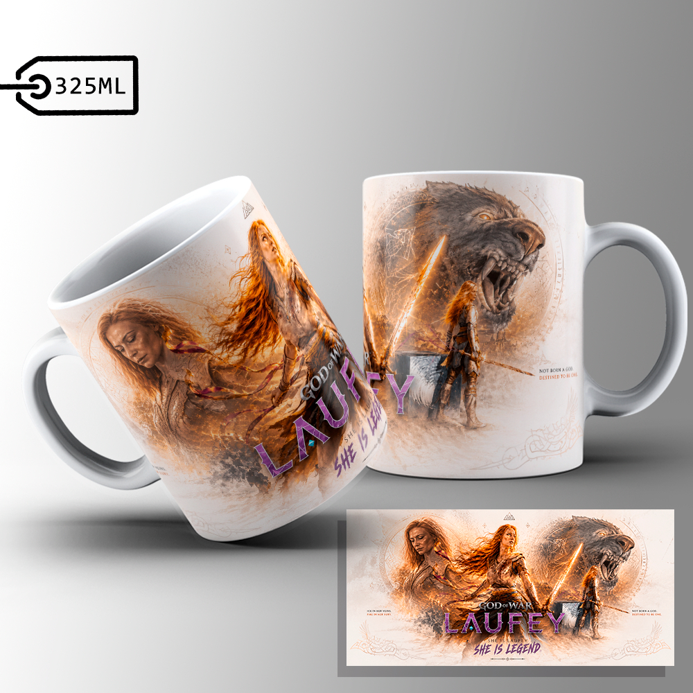 Caneca God Of War Laufey Faye Arte Exclusiva | Jogo Game Geek | 325ML | Porcelana ou Plástico