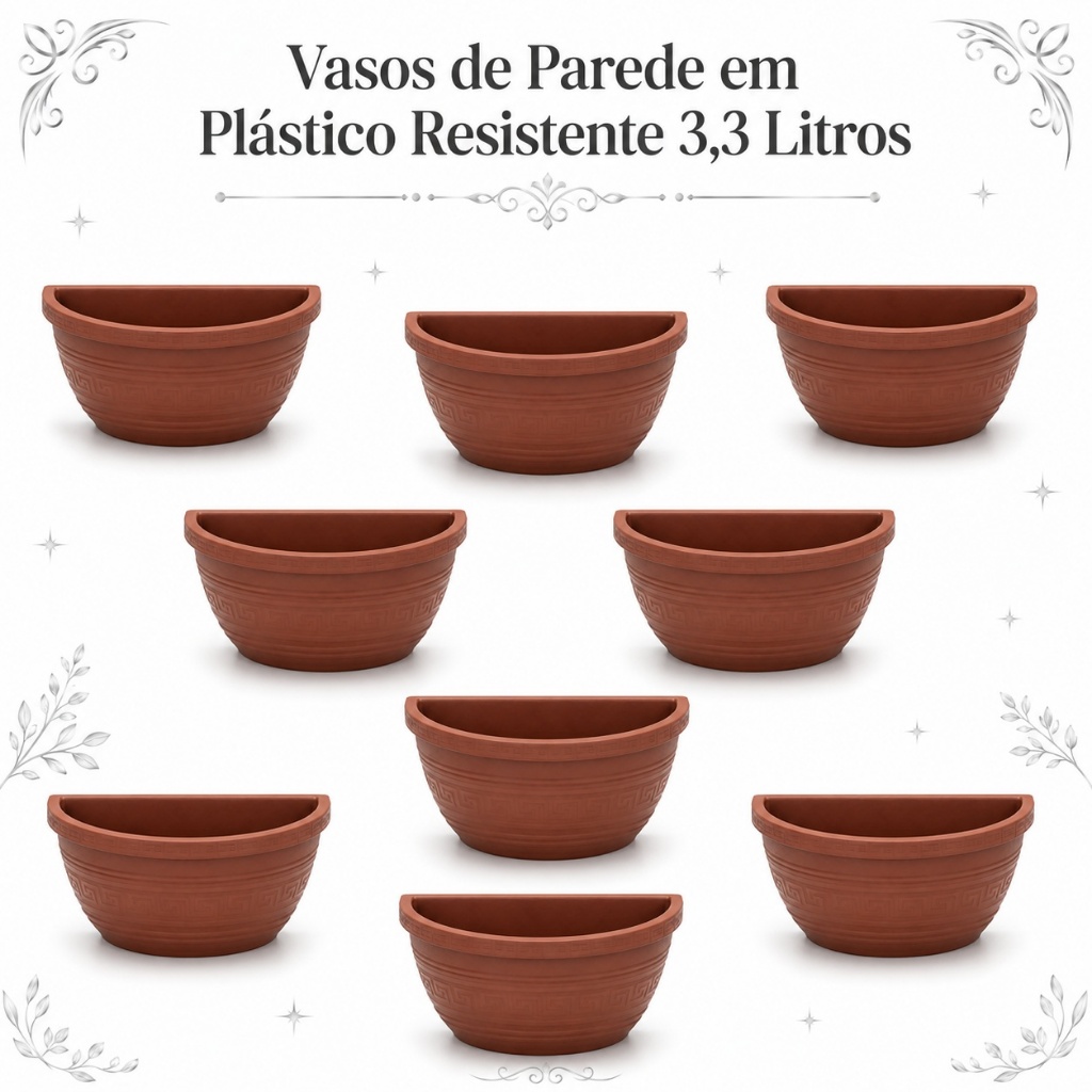 Kit Vasos de Parede em Plástico Resistente Jardineira 3,3 Litros